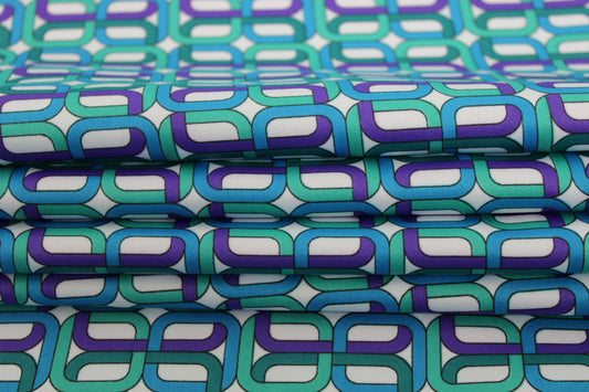 Tissu satin - imprimé géométrique - bleu vert et violet - photo 2/5 | So Tissus