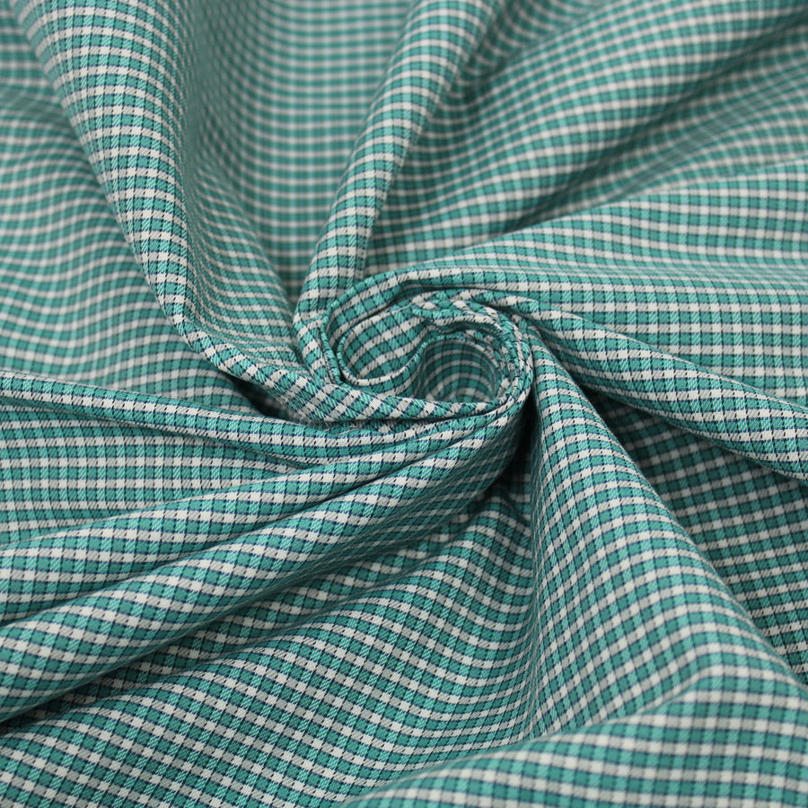 Tissu popeline coton - à carreaux - turquoise et blanc