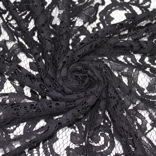 Tissu dentelle motif fleuri- noir - photo 1/5 | So Tissus