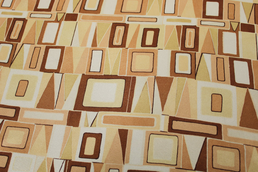 Tissu satin - imprimé géométrique - ton marron beige