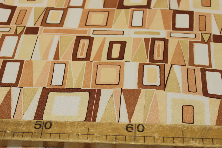 Tissu satin - imprimé géométrique - ton marron beige