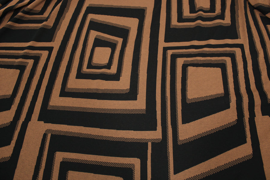 Tissu maille - imprimé géométrique - noir et marron