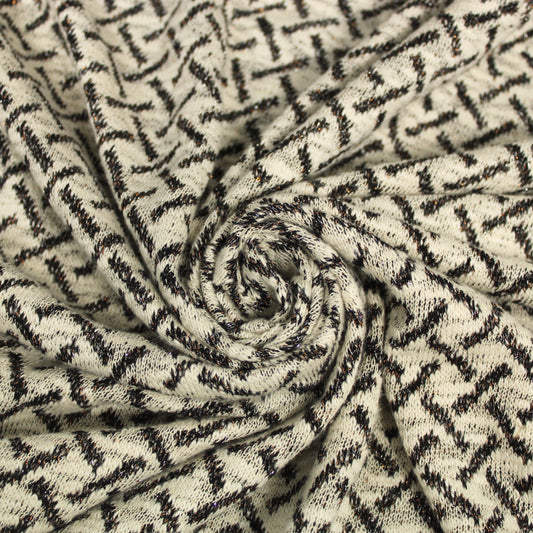 Tissu maille - motifs traits - ton écru - photo 1/5 | So Tissus