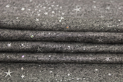 Tissu maille jersey floqué - gris anthracite - motif étoile - photo 2/5 | So Tissus