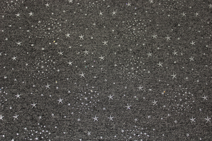 Tissu maille jersey floqué - gris anthracite - motif étoile