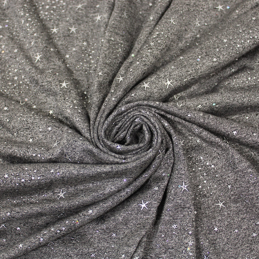 Tissu maille jersey floqué - gris anthracite - motif étoile - photo 1/5 | So Tissus