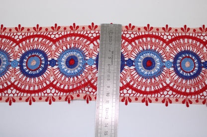 Galon - guipure motif circulaire - rouge et bleu - photo 3/3 | So Tissus