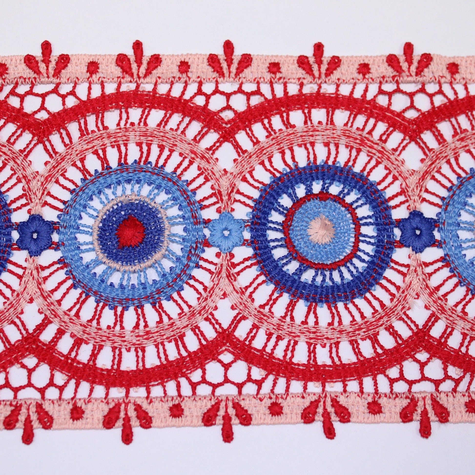 Galon - guipure motif circulaire - rouge et bleu - photo 1/3 | So Tissus