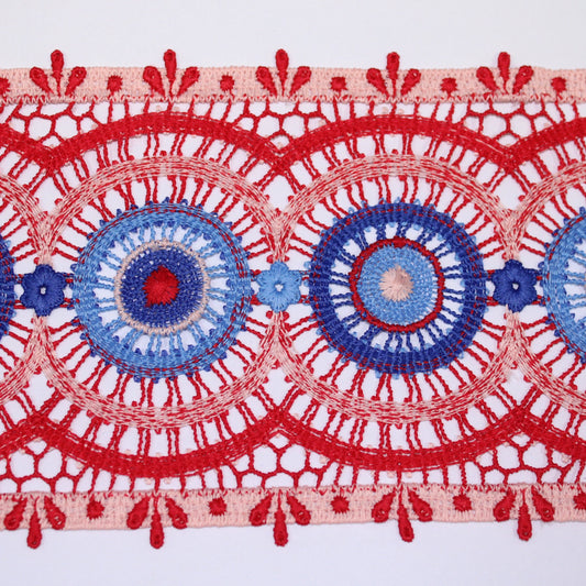 Galon - guipure motif circulaire - rouge et bleu - photo 1/3 | So Tissus