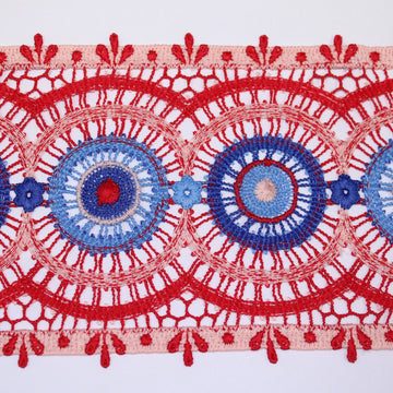 Galon - guipure motif circulaire - rouge et bleu
