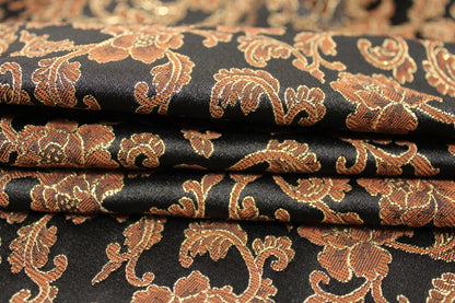 Tissu brocart - motif fleuri - noir marron et doré - photo 2/5 | So Tissus