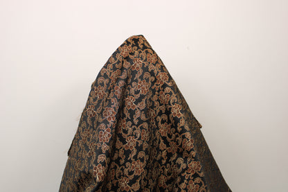 Tissu brocart - motif fleuri - noir marron et doré - photo 3/5 | So Tissus