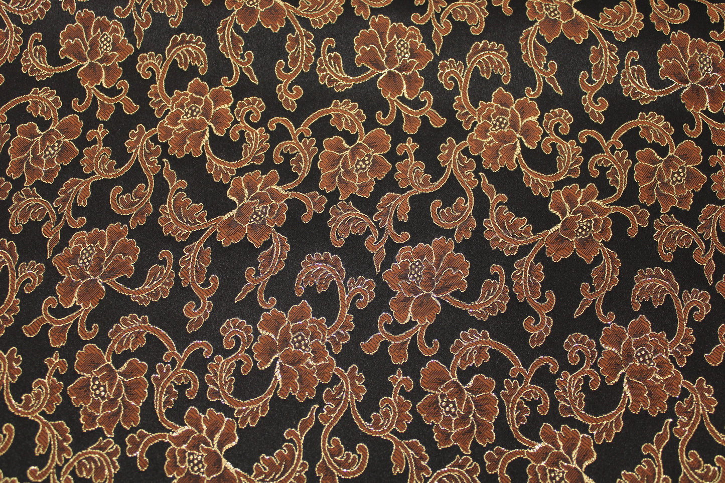 Tissu brocart - motif fleuri - noir marron et doré - photo 4/5 | So Tissus