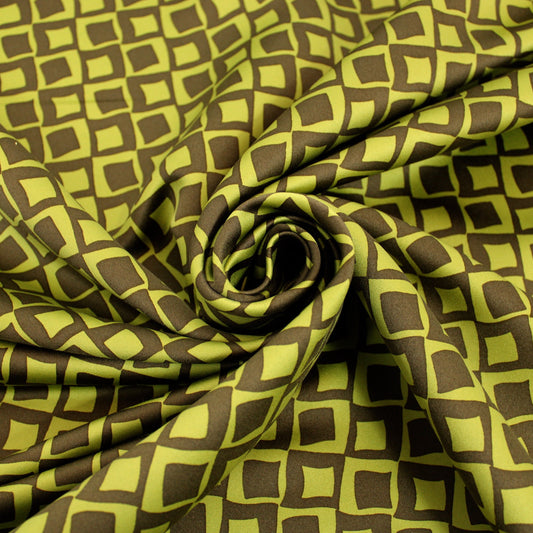 Tissu satin duchesse - imprimé géométrique - vert et kaki foncé - photo 1/5 | So Tissus