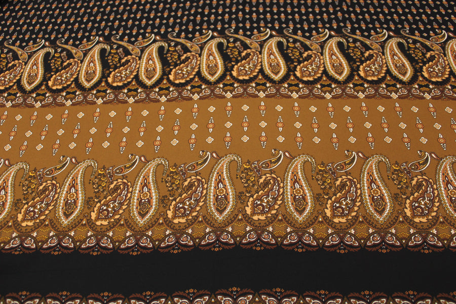 Tissu crêpe georgette  - imprimé cachemire - ton marron et noir