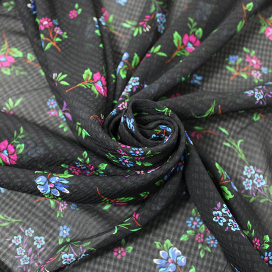 Tissu voile gaufré - imprimé fleuri - photo 1/6 | So Tissus