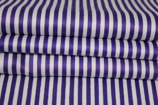 Tissu popeline coton - à rayures - blanc et violet - photo 2/5 | So Tissus