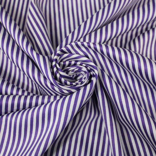 Tissu popeline coton - à rayures - blanc et violet - photo 1/5 | So Tissus