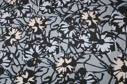 Tissu soie plume - imprimé fleurs abstraites - gris bleu - photo 4/5 | So Tissus