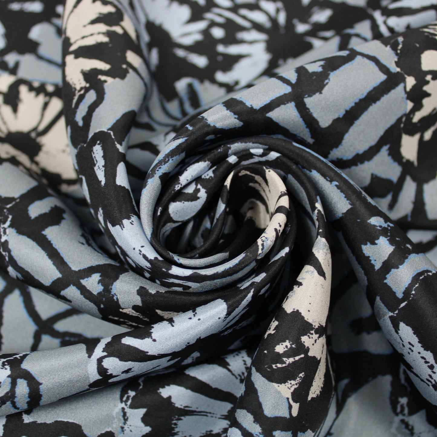 Tissu soie plume - imprimé fleurs abstraites - gris bleu - photo 1/5 | So Tissus