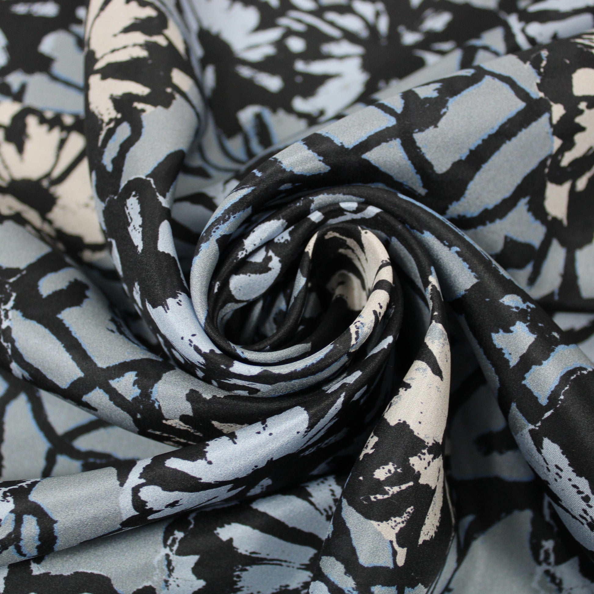 Tissu soie plume - imprimé fleurs abstraites - gris bleu - photo 1/5 | So Tissus