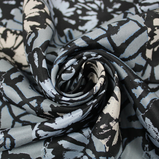 Tissu soie plume - imprimé fleurs abstraites - gris bleu - photo 1/5 | So Tissus