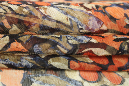 Tissu mousseline soie - imprimé fleurs abstraites - ton orangé - photo 2/5 | So Tissus