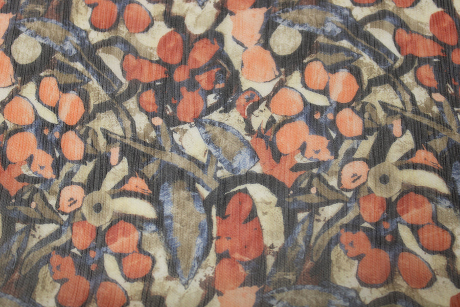 Tissu mousseline soie - imprimé fleurs abstraites - ton orangé