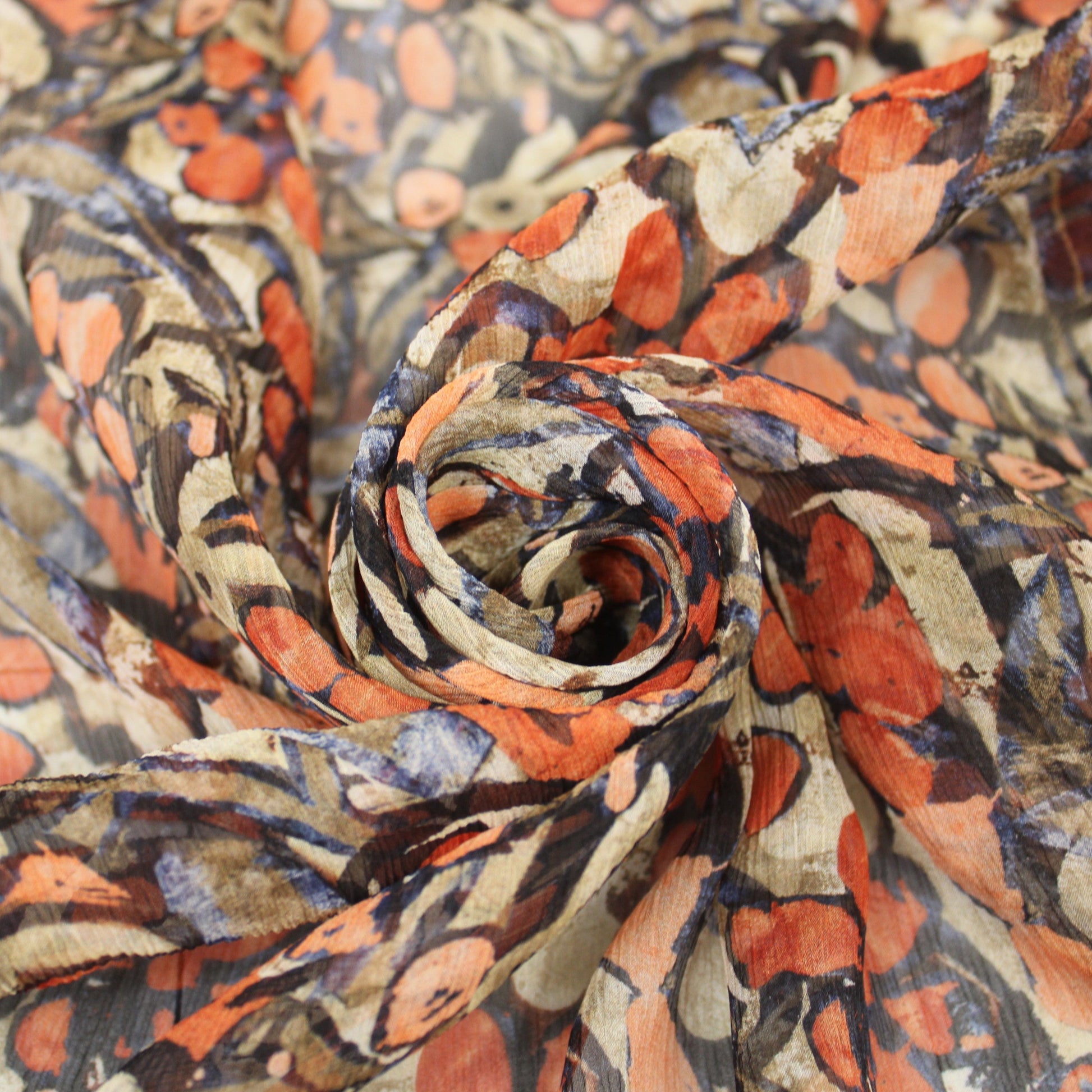 Tissu mousseline soie - imprimé fleurs abstraites - ton orangé - photo 1/5 | So Tissus