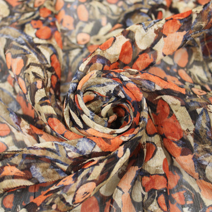 Tissu mousseline soie - imprimé fleurs abstraites - ton orangé - photo 1/5 | So Tissus