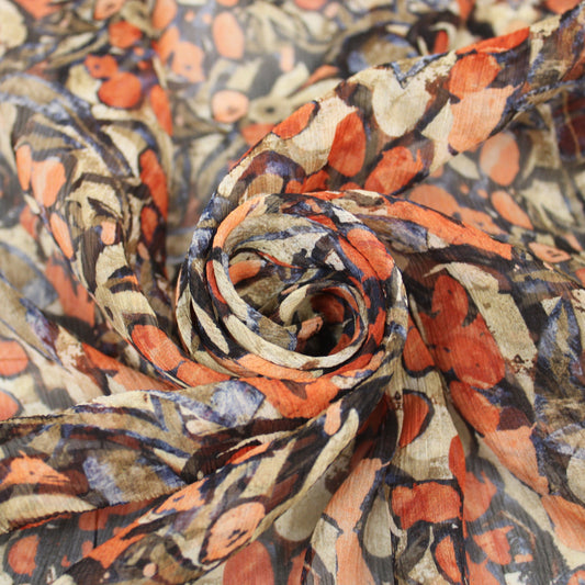 Tissu mousseline soie - imprimé fleurs abstraites - ton orangé - photo 1/5 | So Tissus