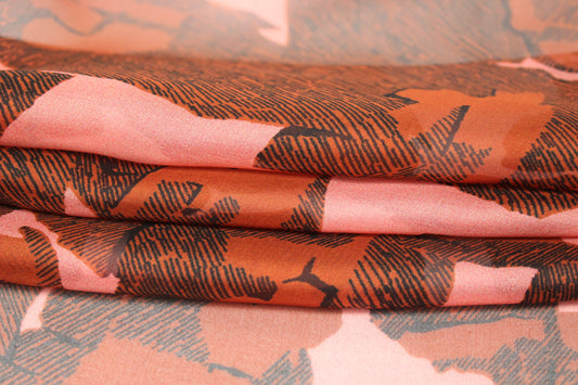 Tissu mousseline de soie- imprimé abstrait - ton rose et brique - photo 2/6 | So Tissus