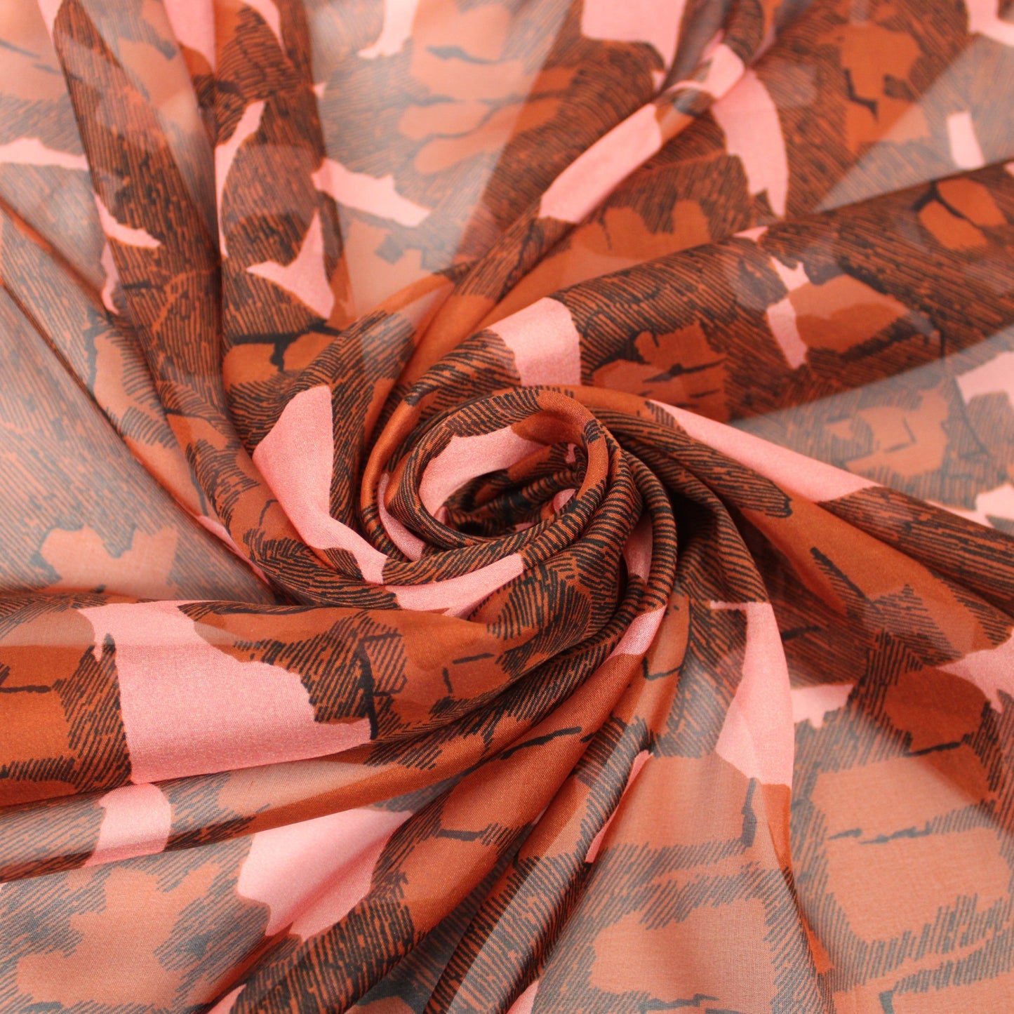 Tissu mousseline de soie- imprimé abstrait - ton rose et brique - photo 1/6 | So Tissus