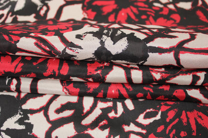 Tissu soie plume - imprimé fleurs abstraites - rouge - photo 2/5 | So Tissus