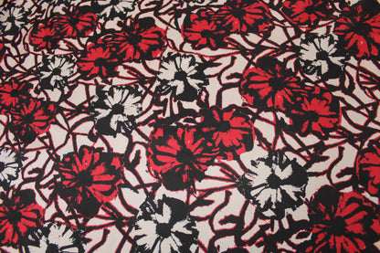 Tissu soie plume - imprimé fleurs abstraites - rouge - photo 3/5 | So Tissus