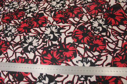 Tissu soie plume - imprimé fleurs abstraites - rouge - photo 4/5 | So Tissus