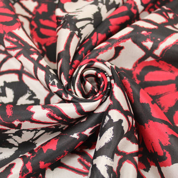Tissu soie plume - imprimé fleurs abstraites - rouge