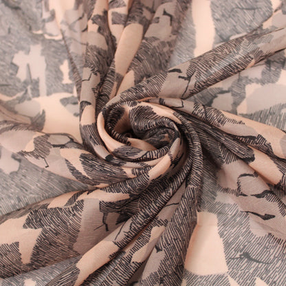 Tissu mousseline de soie- imprimé abstrait - ton rose pâle et gris noir - photo 1/5 | So Tissus