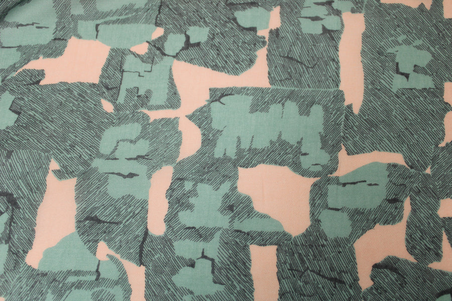 Tissu voile de coton - imprimé abstrait - ton rose et bleu