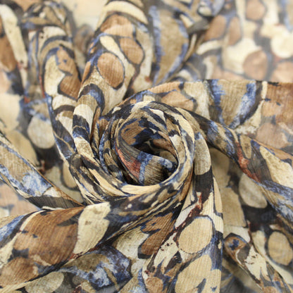 Tissu mousseline soie - imprimé fleurs abstraites - ton marron beige - photo 1/4 | So Tissus