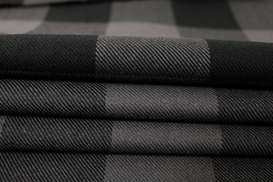 Tissu gabardine coton - à carreaux - noir et gris