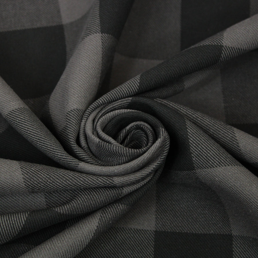 Tissu gabardine coton - à carreaux - noir et gris