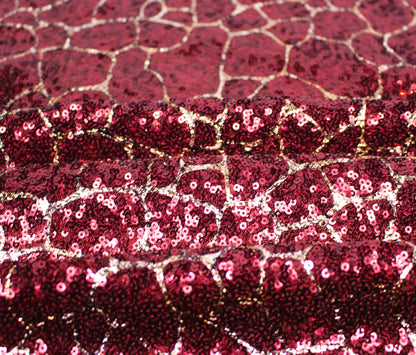 Tissu sequin - motif tacheté - bordeaux et doré - photo 2/5 | So Tissus
