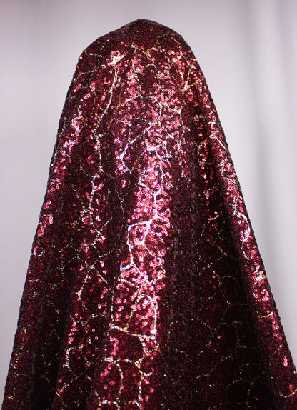 Tissu sequin - motif tacheté - bordeaux et doré - photo 3/5 | So Tissus