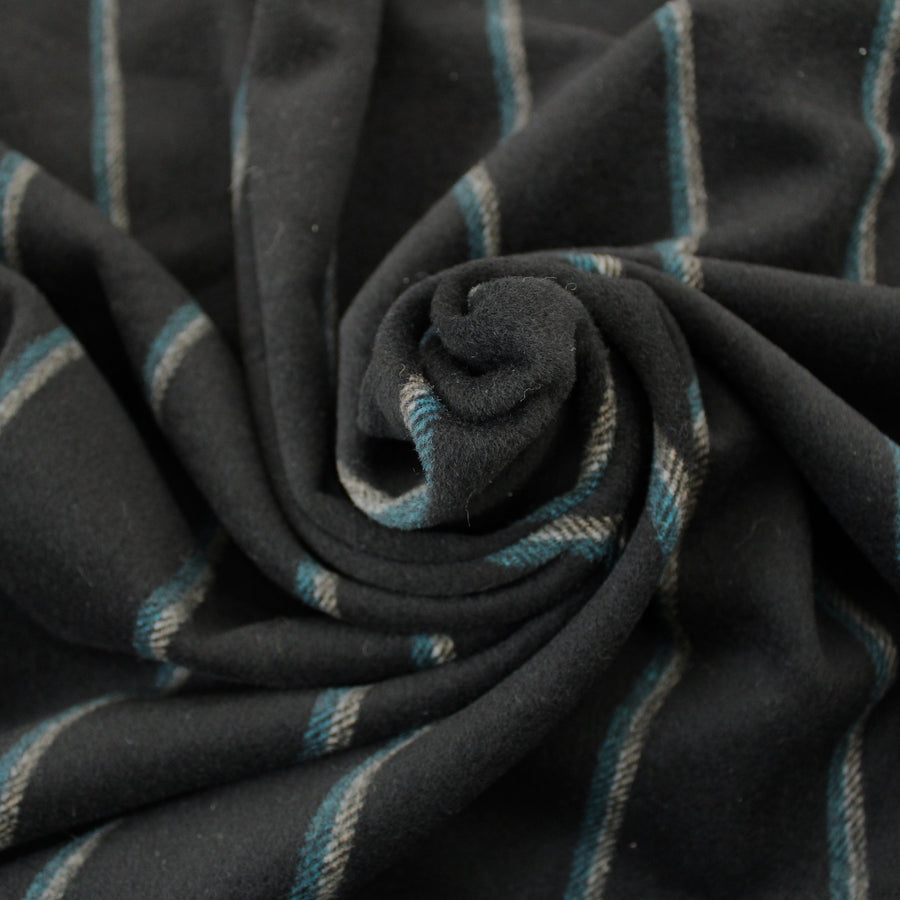 Tissu drap de laine - noir à rayures