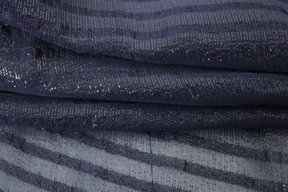 Tissu mousseline de soie et lurex - à rayures ton bleu marine - photo 2/4 | So Tissus