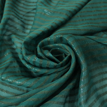 Tissu mousseline de soie et lurex - à rayures ton vert bouteille - photo 1/4 | So Tissus