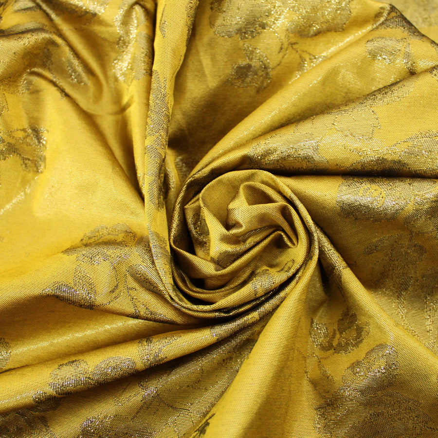 Tissu brocart - imprimé fleuri - doré