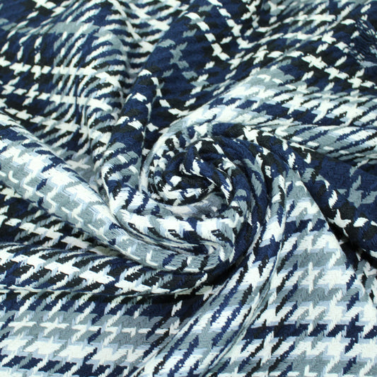 Tissu tweed coton - à carreaux bleu marine, blanc et gris - photo 1/5 | So Tissus