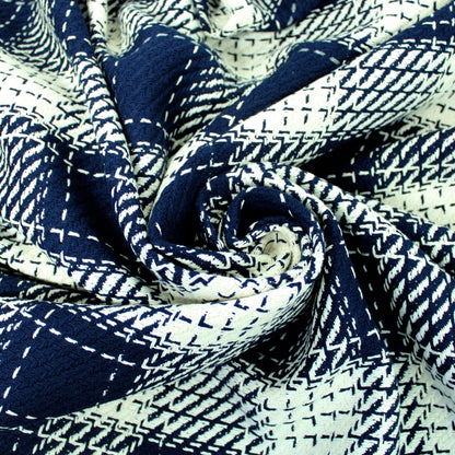 Tissu tweed coton - à carreaux bleu marine et blanc - photo 1/4 | So Tissus